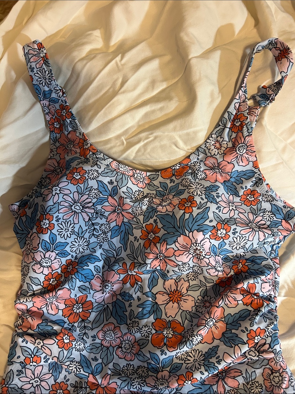 CiCiBird NWT Blue Floral Scoop Neck One-Piece Swimdress W/3 Layer Skirt, XL - Picture 2 of 8